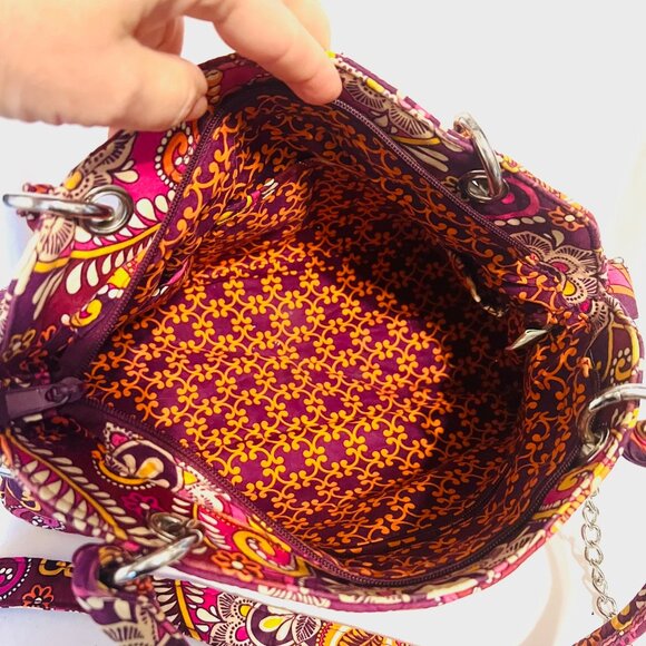 Vera Bradley Safari Sunset Tote/Shoulder Bag-Chain Strap-Pink/Maroon Mix-Quilted - Picture 11 of 16